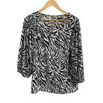Halogen Hidden Button Long Sleeve Blouse In Ivory C- Black Feather Tiger M NEW Photo 1