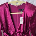 EXPRESS : Metallic Purple Plunging neckline- side slit-long sleeve- Dress- S Photo 6