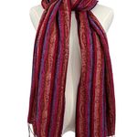 Pashmina silk blend tassel fringe wrap scarf shawl paisley wine red burnt orange Photo 0
