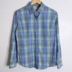 Peter Millar  Women's Medium Pull Tab Sleeves Plaid Blouse Button Front Stretch Photo 0
