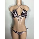 PilyQ New. PQ pink leopard Ruched Bandeau Bikini. Small. Retails $152 Photo 4
