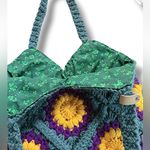 Handcrafted Crochet Teal Purple and Yellow Shoulder Bag Boho Granny Square Photo 3