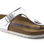 Birkenstock | Gizeh Soft Footbed Leather Metallic Silver White Sole Sandals | 36 Photo 0