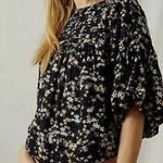 Free People Intimately Dessa Bodysuit Floral Printed Pintuck Black Top Size L Photo 0