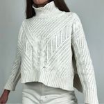 525 America Cable-Knit Mock Neck Pullover Sweater in Ivory | Size S Photo 3