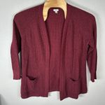 LL Bean Organic Cotton Blend Open Cardigan Sweater Womens XL Burgundy Speckled Red Photo 0
