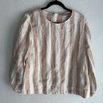 Everlane The Linen Top Long Sleeve Striped White Beige Sz 6 Photo 2