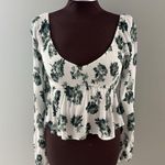Hollister White Green Floral Top XS Smocked Peplum Milkmaid Boho Coquette Photo 0