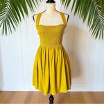 MIOU MUSE Mustard Yellow Linen Blend Crisscross Open Back Dress – Size M Size M Photo 2