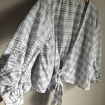 Sundance Dora Windowpane Check Gauze Wrap Top Billowy Balloon Sleeves Merium Photo 3