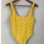 Forever 21  M One Piece Swimsuit Yellow Cocktail Print High Cut EUC No Size Tag Photo 1