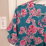 Entro Short Sleeve Silky Floral Blouse Photo 3