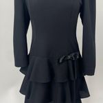 Vintage 80s Ruffled Mini Dress Satin Bow Detail Tiered Skirt Long Sleeve Black M Size M Photo 0
