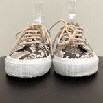 Superga Ivory Taupe Gray White Snakeskin Print Lace Up Sneakers 6 Faux Leather Photo 3