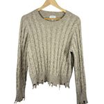 Evereve NWOT  Women’s Raw Edge Cable Knit Sweater in Beige Size L Photo 3