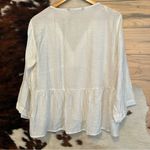 ZARA NWOT  Women's Off White Linen V-Neck Top Size Medium Empire Waist Photo 8
