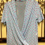 ZARA baby blue red polkadot semi sheer draped blouse Photo 0