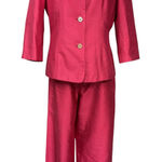 Casual Corner Pink Collar 3/4 Sleeve Suit & Cigarette Trousers 100% Silk Size 8 Photo 0
