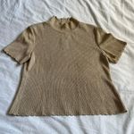 St. John scallop high neck mock neck gold metallic knit short sleeve blouse S Photo 7