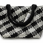 WILD FOX Woven Tote Bag Black Silver Houndstooth Large Shopper Beach Bag Photo 0