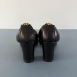Tory Burch  Abbey 2 Mid Heel Black Leather Cap Toe Block Heel Pumps Photo 4