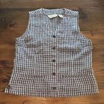 Eddie Bauer  100%‎ Linen Women's Vest Blue White Gingham Check Button Up Medium Photo 1