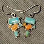 Sterling Silver BARSE  925 Turquoise Spiny Oyster Inlay Drop Dangle Earrings VTG Photo 1