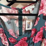 Sofia Vergara Floral Print Long Sleeve Midi Dress Women Size S Teal Pink Roses Green Photo 3