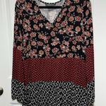 Kate & Mallory Kate & Mallory Boho Mixed Print Top Women’s Large Long Sleeve Floral Polka Dot Photo 0
