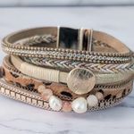 Cuff Bracelet Neutral Tones with Gold Tone & Faux Pearls Photo 2