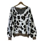 Miracle Leopard Print Oversized Sweater Womens S/M White Cotton Cozy Neutral Photo 1