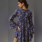 Anthropologie NWT  Dhruv Kapoor Long Sleeve Printed Babydoll Mini Dress Blue XL Photo 2