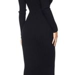 Hera Collection  Blue Form Fit Knit Ribbed Plunge Neckline Backline Maxi Dress L Photo 2