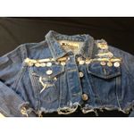 D'Mode Classix Distressed Cropped DenimJacket Embellished CoinTrim Frayed Jean L Blue Size L Photo 1