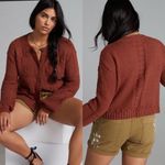 Anthropologie  Pilcro Textured Puff-Sleeve Cardigan NEW Size Large Brown Photo 1