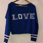 Delia's Cropped Blue “Love” Sweater Photo 0