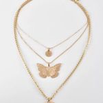 Boutique Letter A Hollowed Butterfly Heart Pendant Multilayered Chain Necklace  Photo 3