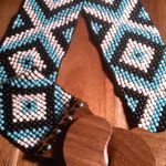 Southwestern Turquoise and White Seed Beaded Belt with Wooden Buckle Photo 8