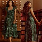 Hill House  The Ellie Nap Midi Dress Emerald Green Botanical XS Dainty Holidays Photo 3