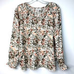 Jessica Simpson  V-Neck Floral Blouse Long Sleeve Cream Brown Small Photo 0