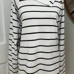 J.Crew XL Cozy Soft Warm Casual Striped Button Collar Nautical Sweatshirt Top‎ White Photo 0