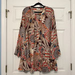 Umgee  Boho Bell Sleeve Ruffle Mini‎ Shift Dress Size Medium Hippie Loose Flowy Photo 5
