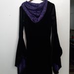 Spirit  M/L Magic Velvet Black n Purple Spooky Hooded Maxi Gown Photo 8