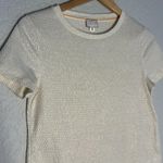 Anthropologie Postage Stamp Metallic Glitter Neutral Textured Top Short Sleeve Photo 1