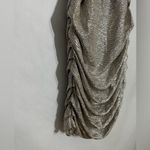 EXPRESS  Champagne Metallic Ruched Sleeveless Bodycon Mini Y2K Dress Size 10 Photo 3