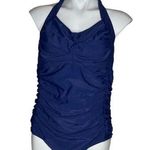 YONIQUE One Piece Blue Swimsuit Halter Tie Removable Soft Cups Plus Size 18W NEW Photo 0