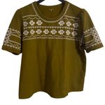 Garnet Hill Sage Embroidered Short Puff-Sleeve Organic Cotton Sweatshirt XL $89 Photo 1