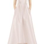 Alfred Sung  D723S High Low V-Neck Pleated Skirt Satin Gown Photo 0