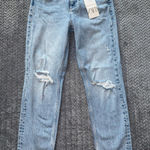ZARA  Ripped High Rise Slim Jeans Distressed Denim‎ Light Wash Size 4 US NWT Photo 0