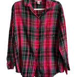 Victoria's Secret  Flannel Plaid Pajama Shirt Women's Size M Long Sleeve Holiday Photo 0